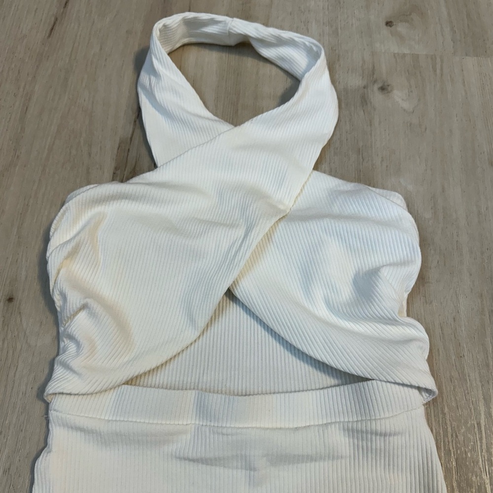 White Ribbed Halter Top Dress